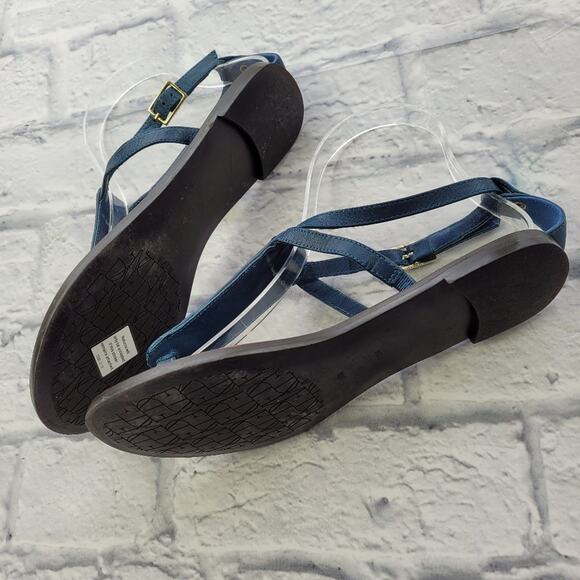 Diane von Furstenberg DVF Blue T-strap Sequin Colorblock Sandal size 6 1/2 - Picture 12 of 16